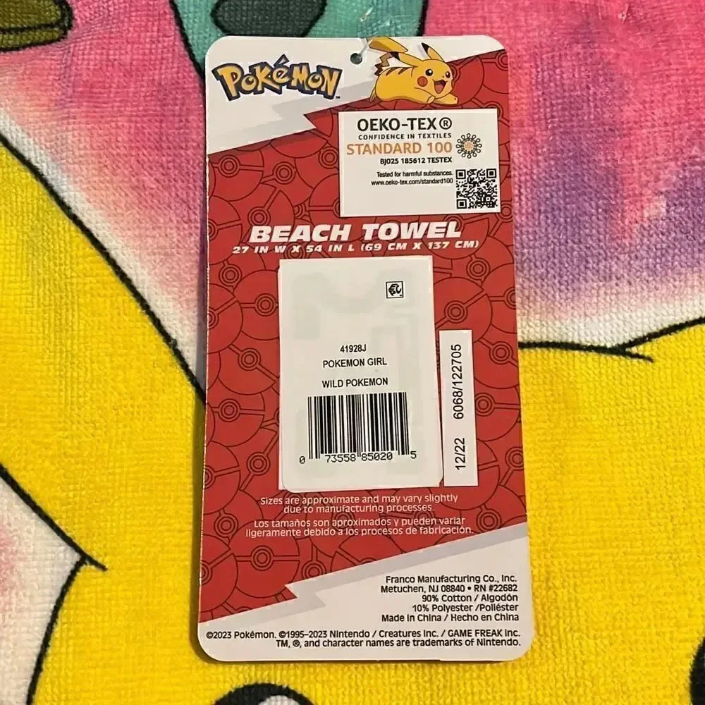 Pokemon Starters Beach Towel Pink Purple 27 x 54 In  90% Cotton